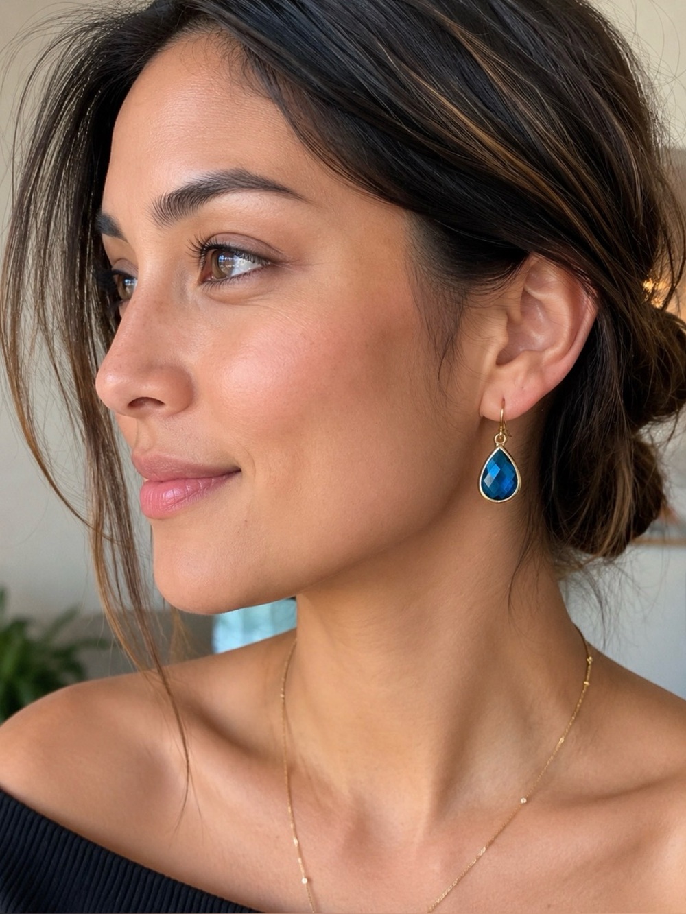 Beautiful Boho Gold Teardrop Blue Faceted Earrings - Women's Jewelry